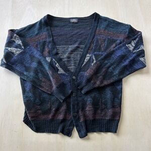 Vintage Sir William Sweater Cardigan Mens XL Multicolor Geometric Knit Button